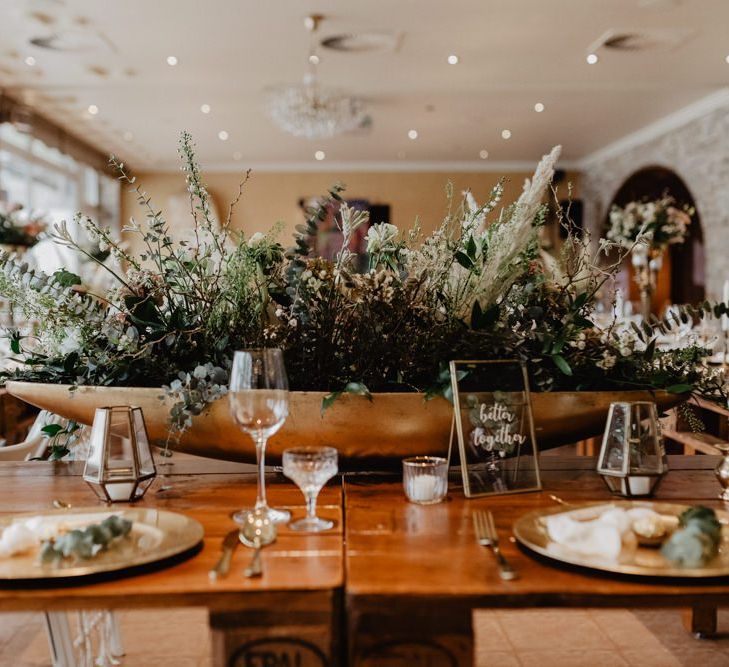 Table decor at boho inspired wedding