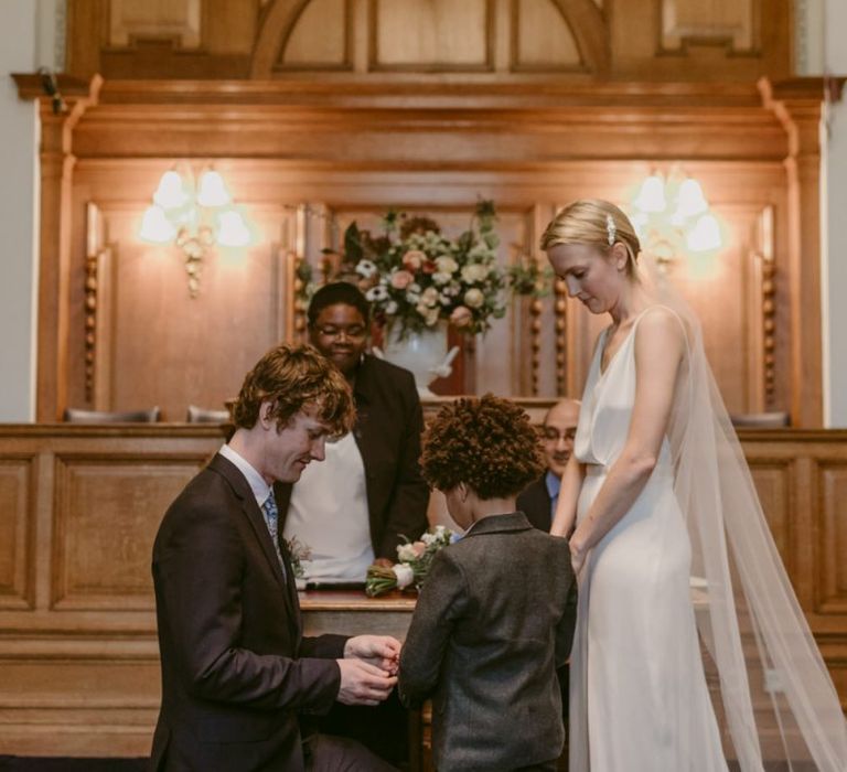 Page boy ring bearer at registry office wedding