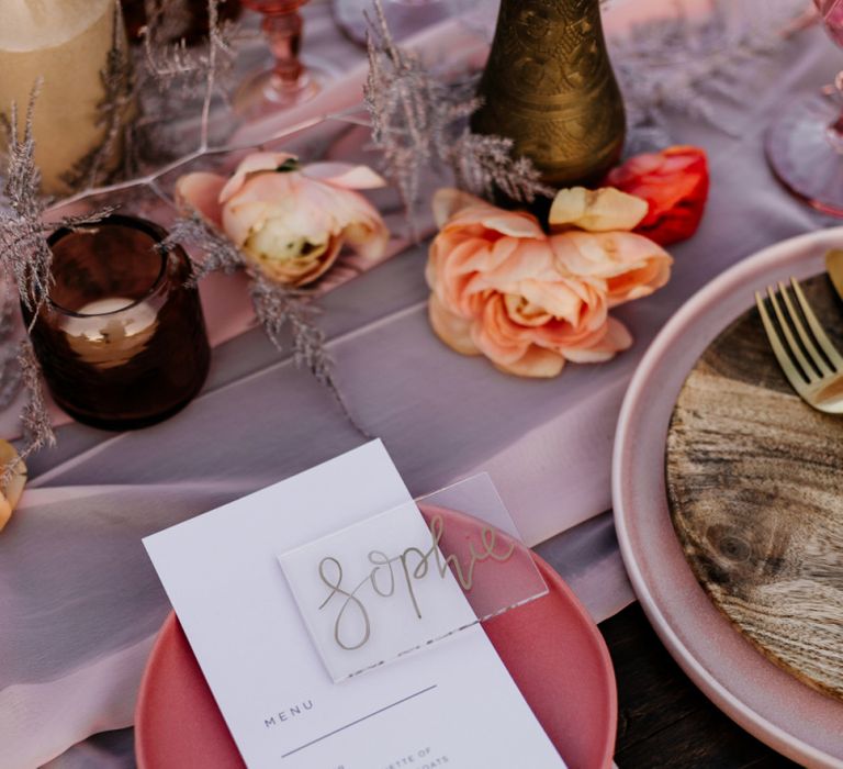 Side Plate with Menu Card and Acrylic Name Place Card