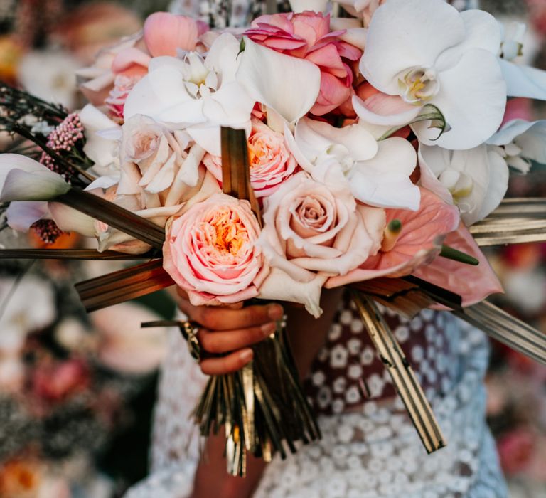 Blush Pink and White Bouquet with orchis, Roses and Ranunculus.