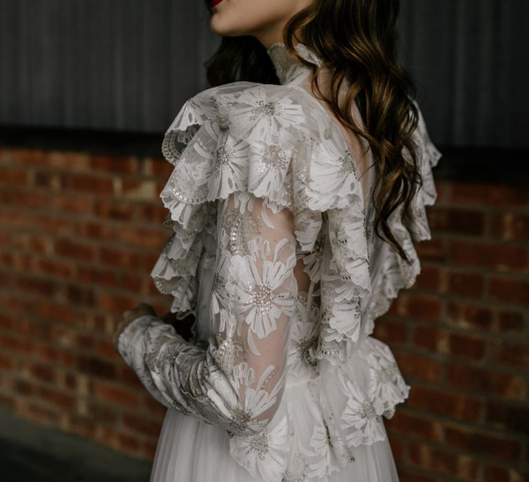 Bride in Lace KATYA KATYA Wedding Dress with Long Wavy Hair