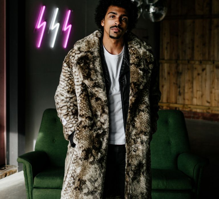 Stylish Groom in Faux Fur Coat