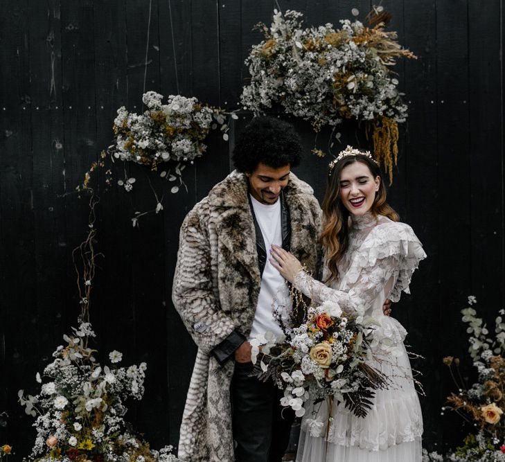 Modern Bride and Groom in Alternative Wedding Outfits