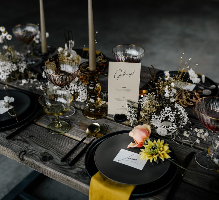 Modern Grubs Up Menu Card on Wedding Table