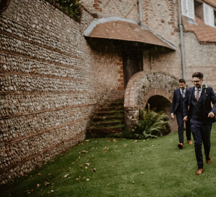 Groomsmen in navy suits and brown shoes at Voewood wedding