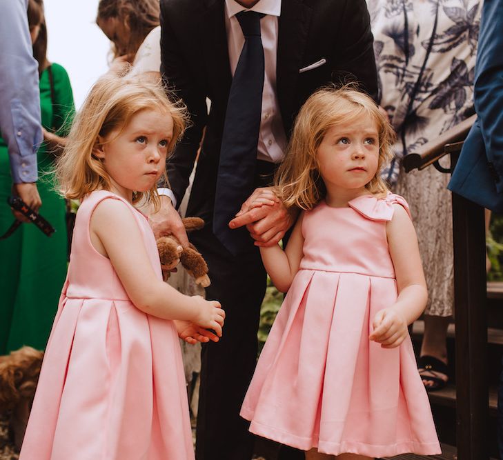 Cute Flower Girls in Pink Dresses with Bow Detail