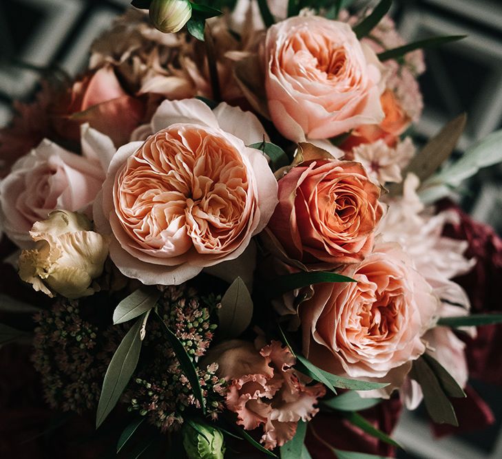 Peach David Austin Rose Wedding Bouquet | Peach Wedding at Swanton Morley House and Gardens in Norfolk |  Jason Mark Harris Photography | Together we Roam Films