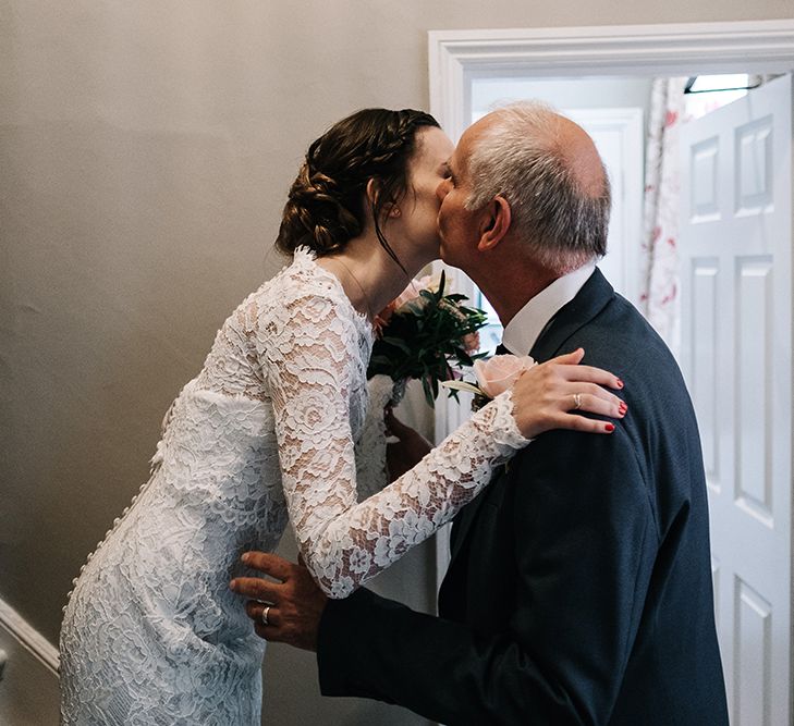 Father of the Bride First Look | Bride in Lace Wedding Dress | Peach Wedding at Swanton Morley House and Gardens in Norfolk |  Jason Mark Harris Photography | Together we Roam Films