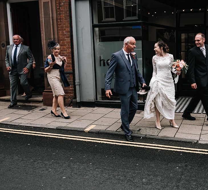 Bridal Entrance in Lace Wedding Dress | Peach Wedding at Swanton Morley House and Gardens in Norfolk |  Jason Mark Harris Photography | Together we Roam Films