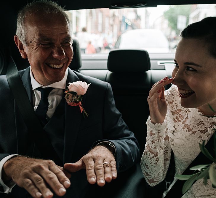 Father of the Bride &amp; Bride Wedding Car | Peach Wedding at Swanton Morley House and Gardens in Norfolk |  Jason Mark Harris Photography | Together we Roam Films