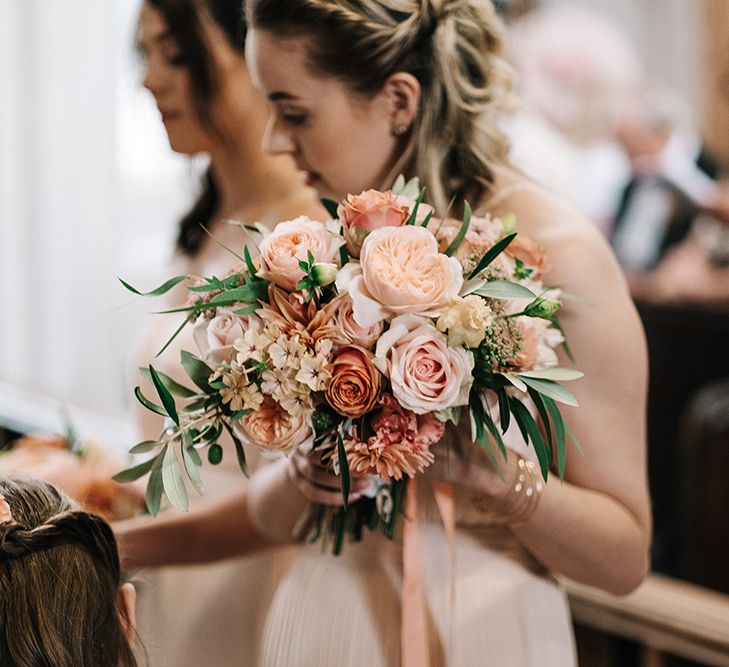 Peach Dahlia &amp; David Austin Rose Bouquet | Peach Wedding at Swanton Morley House and Gardens in Norfolk |  Jason Mark Harris Photography | Together we Roam Films