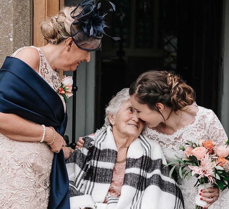 Family Portrait | Bride in Lace Gown | Peach Wedding at Swanton Morley House and Gardens in Norfolk |  Jason Mark Harris Photography | Together we Roam Films