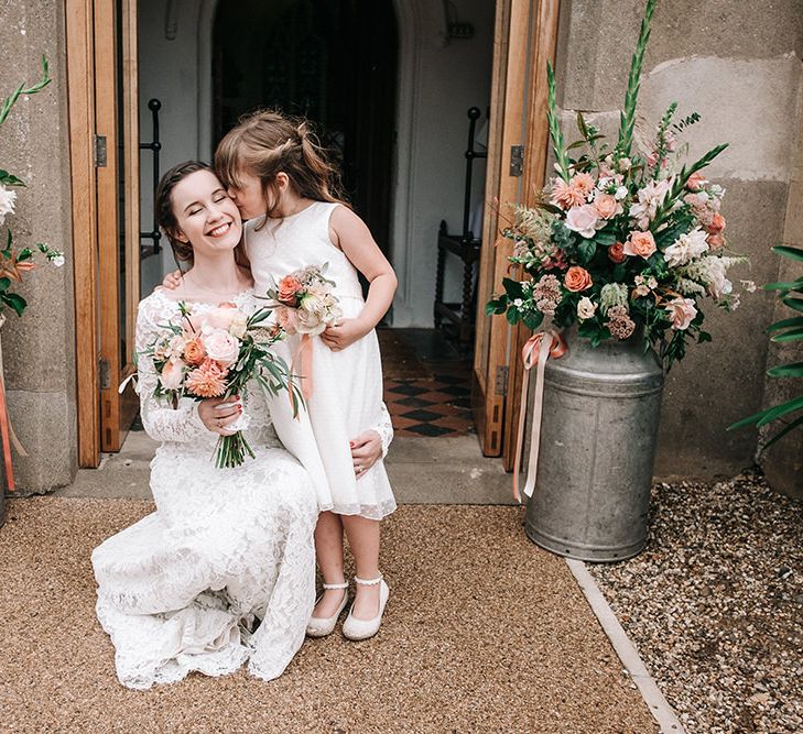 Flower Girl | Bride in Lace Wedding Dress | Peach Wedding at Swanton Morley House and Gardens in Norfolk |  Jason Mark Harris Photography | Together we Roam Films