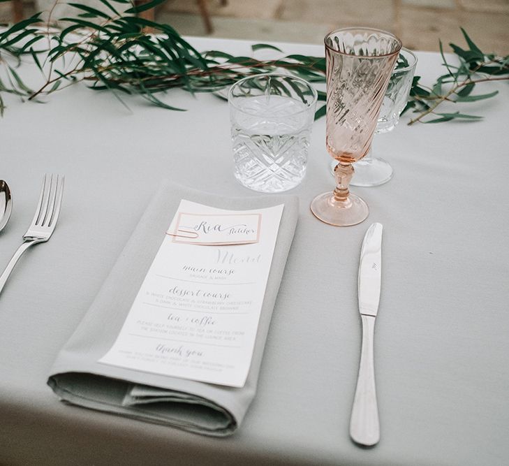 Elegant Place Setting | Peach Wedding at Swanton Morley House and Gardens in Norfolk |  Jason Mark Harris Photography | Together we Roam Films