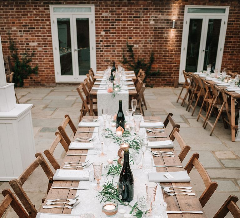 Rustic Luxe Reception Decor | Peach Wedding at Swanton Morley House and Gardens in Norfolk |  Jason Mark Harris Photography | Together we Roam Films