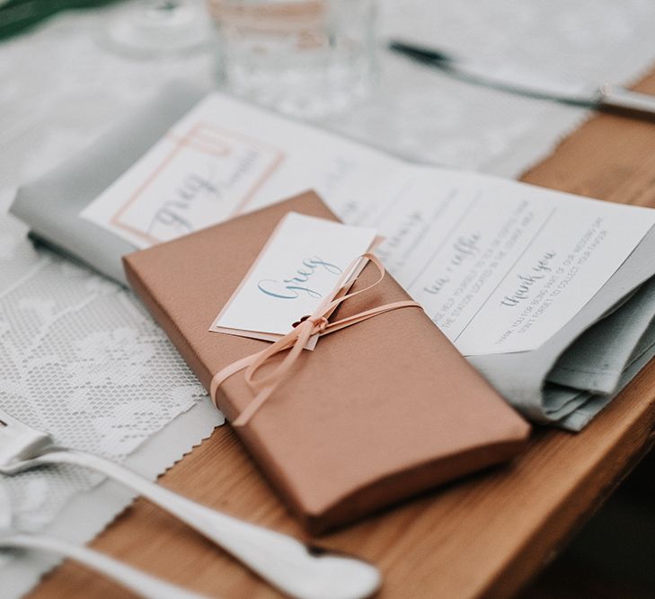 Elegant Place Setting | Peach Wedding at Swanton Morley House and Gardens in Norfolk |  Jason Mark Harris Photography | Together we Roam Films