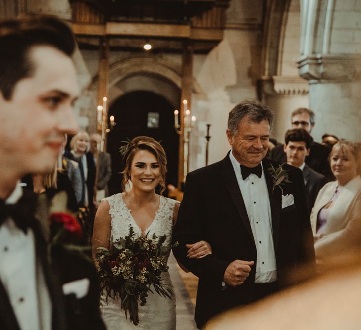 Church Wedding Ceremony Bridal Entrance with Bride in The Eleni Wed2B Lace Wedding Dress