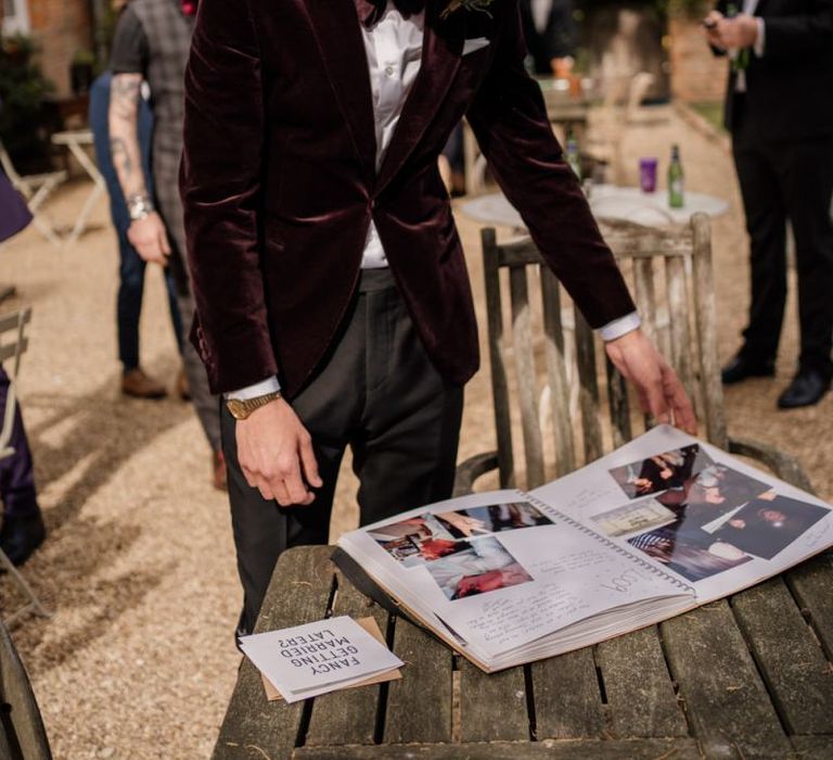 Groom in velvet dinner jacket