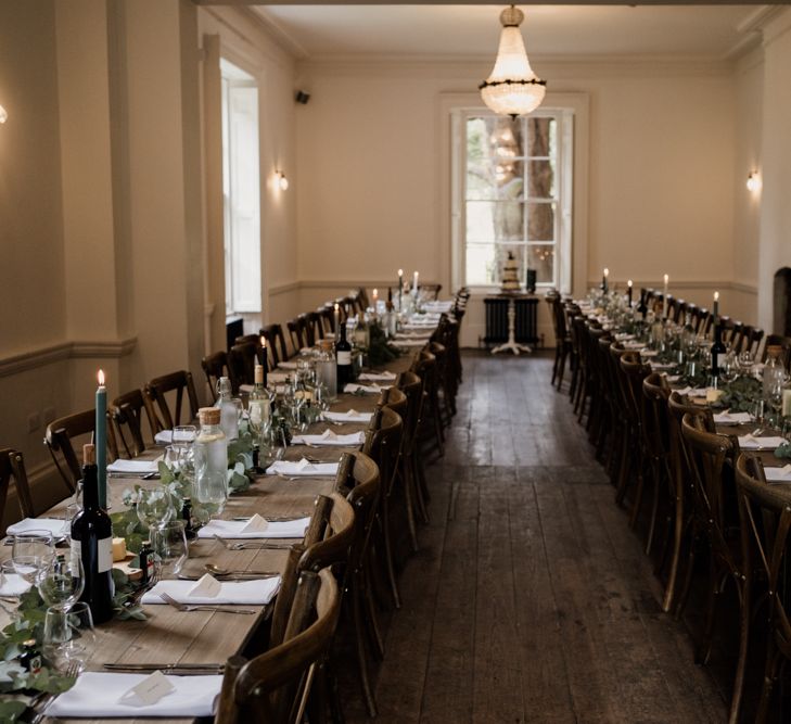 Wedding reception at Aswarby Rectory with greenery runner