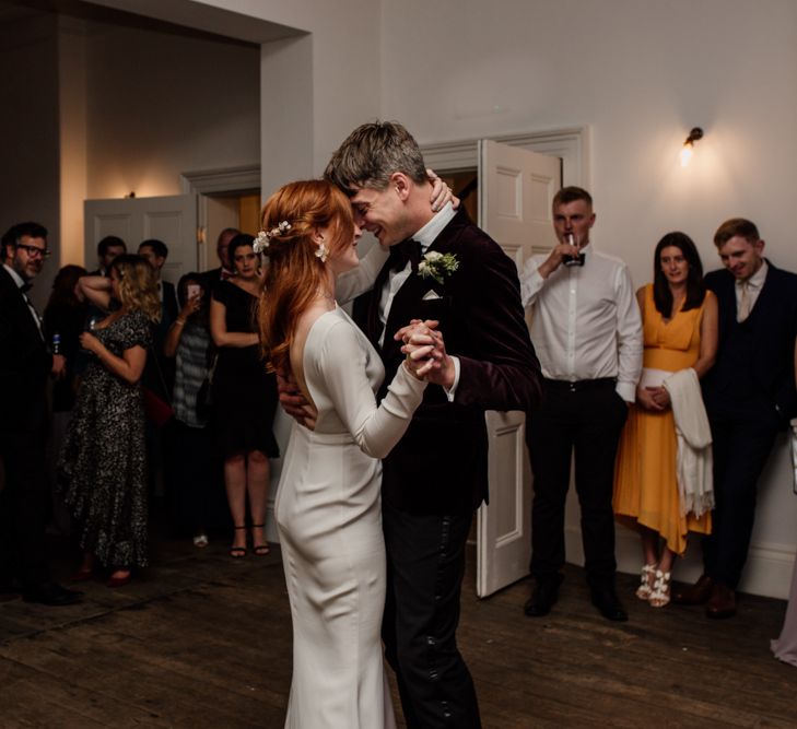 Bride and groom first dance at Aswarby Rectory with bride in Alexandra Grecco wedding dress