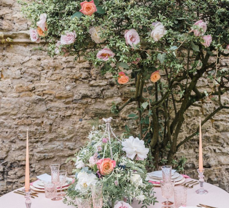 Romantic Table Setting with Floral Centrepiece