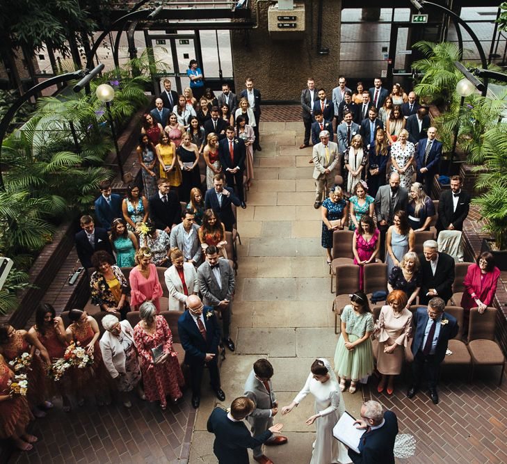 Aerial Shot of Wedding Ceremony at Barbican Conservatory in London