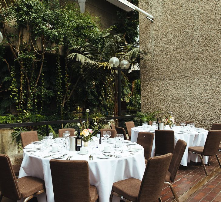 Wedding Reception at Barbican Conservatory in London with Minimalist Floral Centrepiece