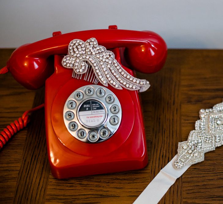 Vintage Red Telephone with Jewel Belt and Headpiece