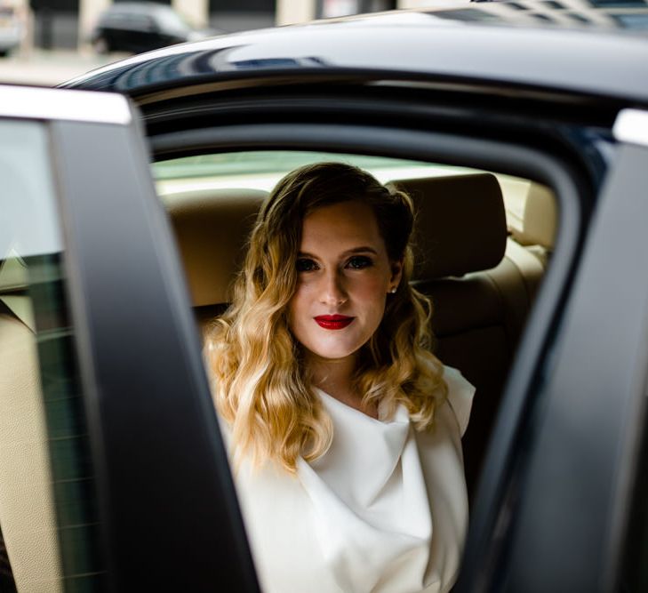 Vintage Bride with Satin Wedding Dress, Finger Waves and Red Lipstick