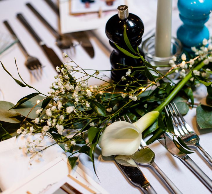 Greenery Table Runner with Foliage, Gypsophila and Lilies