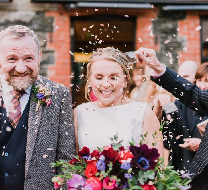 Confetti exit for bride and groom