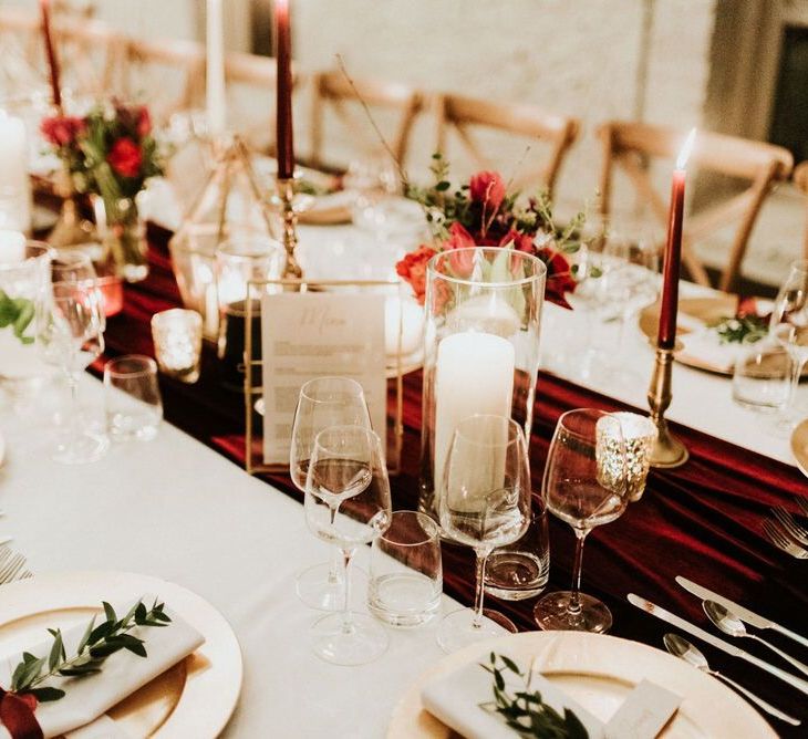 Place settings Christmas wedding with foliage details