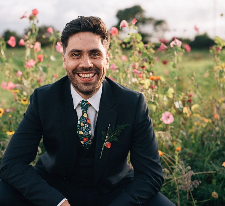 Groom in Paul Smith Suit and Floral Liberty Print Tie