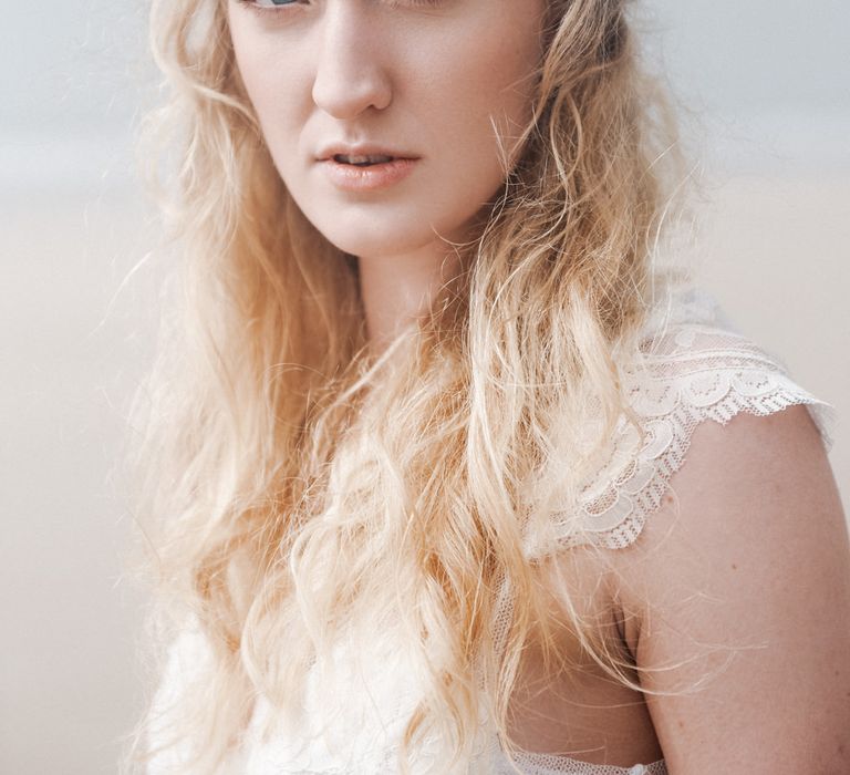 Hair &amp; Makeup by Makeup by Ione | Romantic Runaway Bride Wedding Inspiration at Chapel Porth beach in Cornwall, Styled by Boelle Events | Olivia Bossert Photography