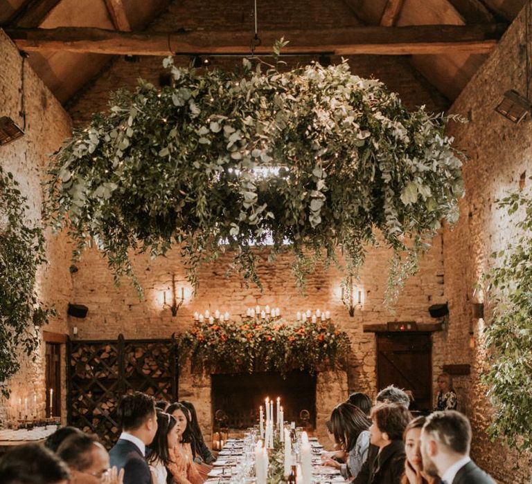 Banquet table at intimate wedding at Cripps Barn