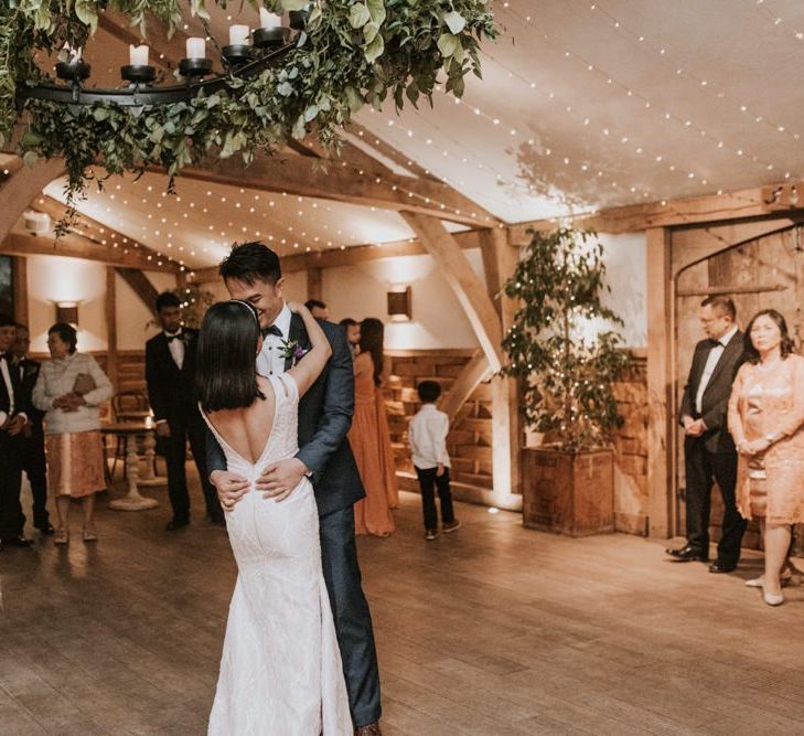 Bride and groom first dance at intimate Cripps Barn wedding