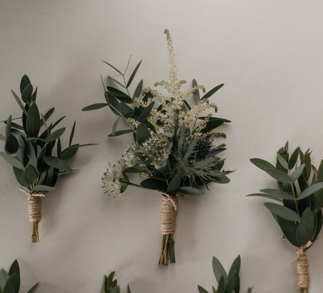 Buttonholes of Olive Branches Wrapped in Twine