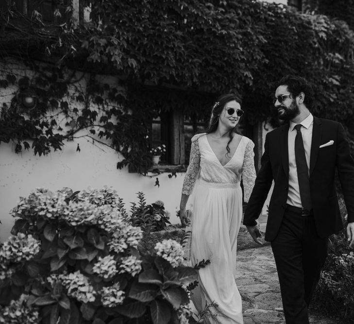 Bride in Donatelle Godart Wedding Dress &amp; Groom in De Fursac Suit