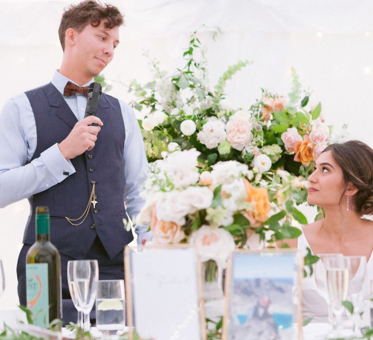 Groom during wedding speeches