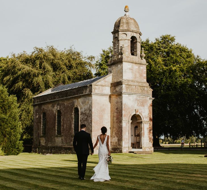 Bride and groom portrait at Babington House wedding venue