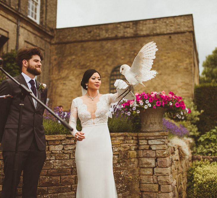 Barn owl at outdoor wedding ceremony