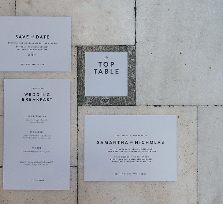 Monochrome, elegant wedding stationary for relaxed autumn city wedding