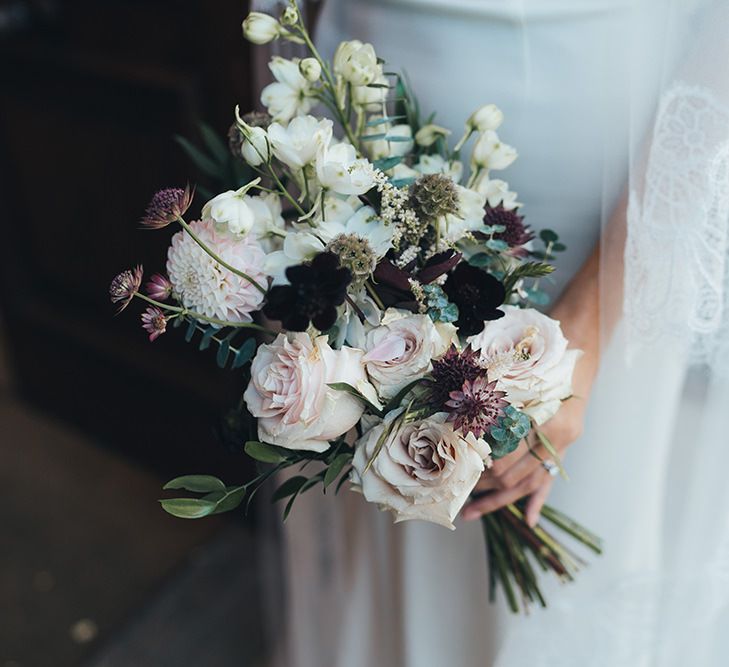 Dusky pink and burgundy wedding bouquet