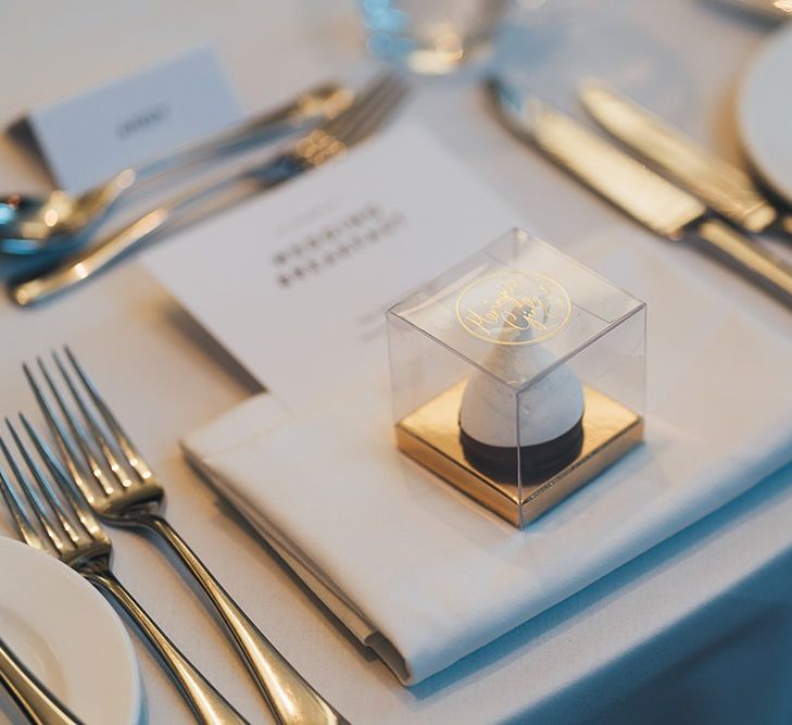 Meringue table favours for the guests at London city wedding reception