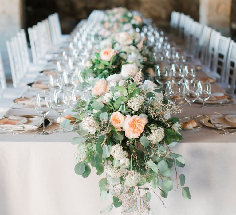 Peach, White and Foliage Table Runner