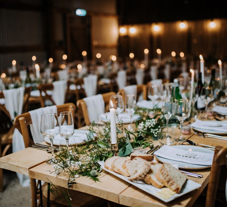 Rustic Barn Wedding Reception Decor with Taper Candles