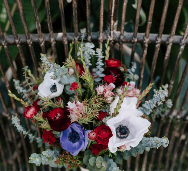 Brightly Coloured Wedding Bouquet with Anemones