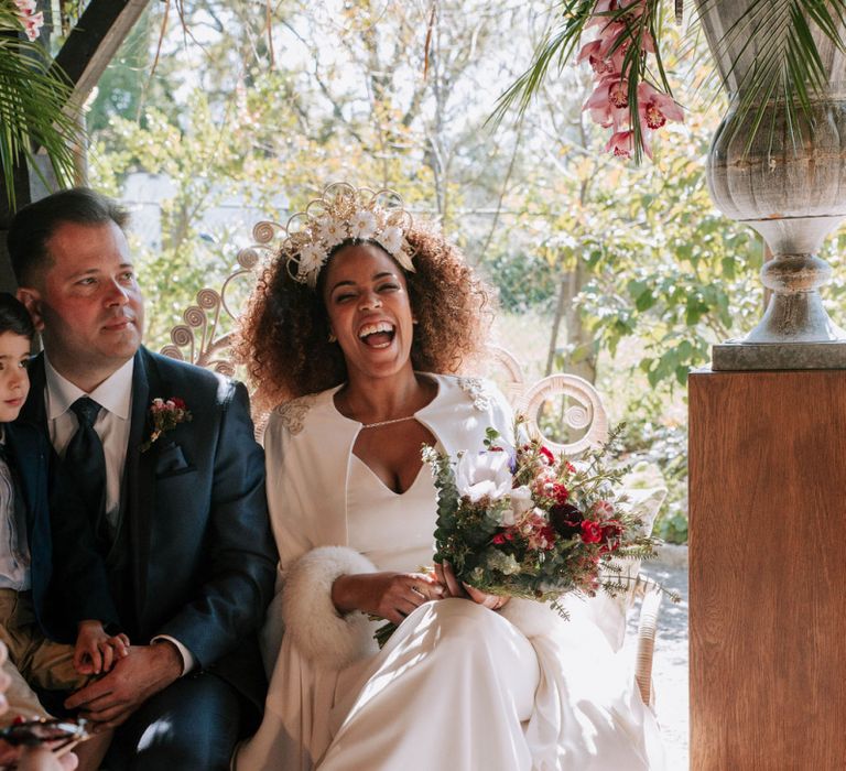 Bride and Groom Laughing During Wedding Ceremony