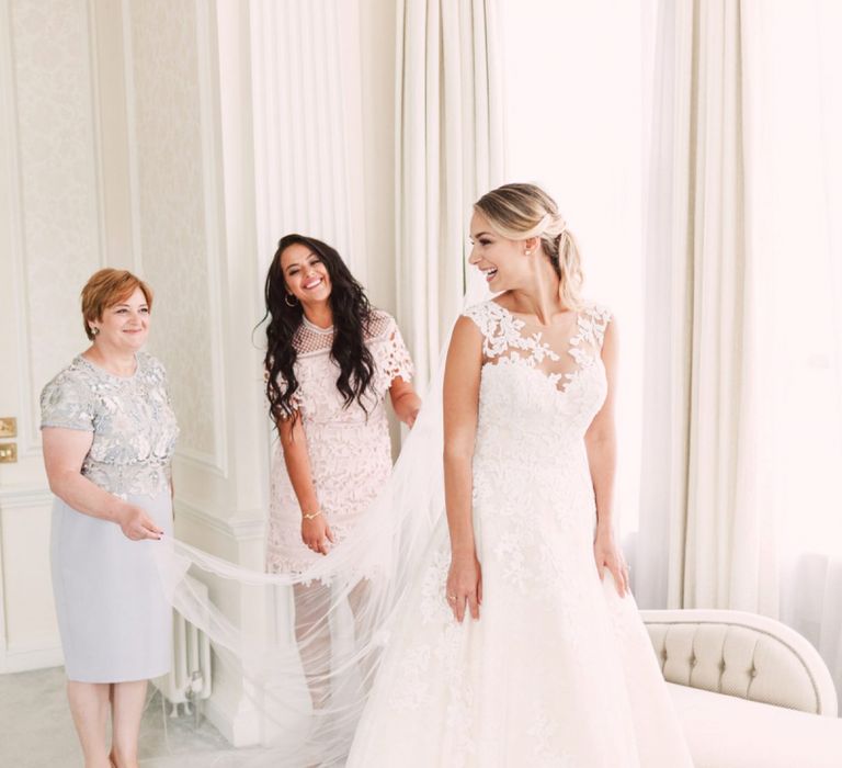 Bride in Lace Princess Wedding Dress with the Mother of The Bride and Maid of Honour