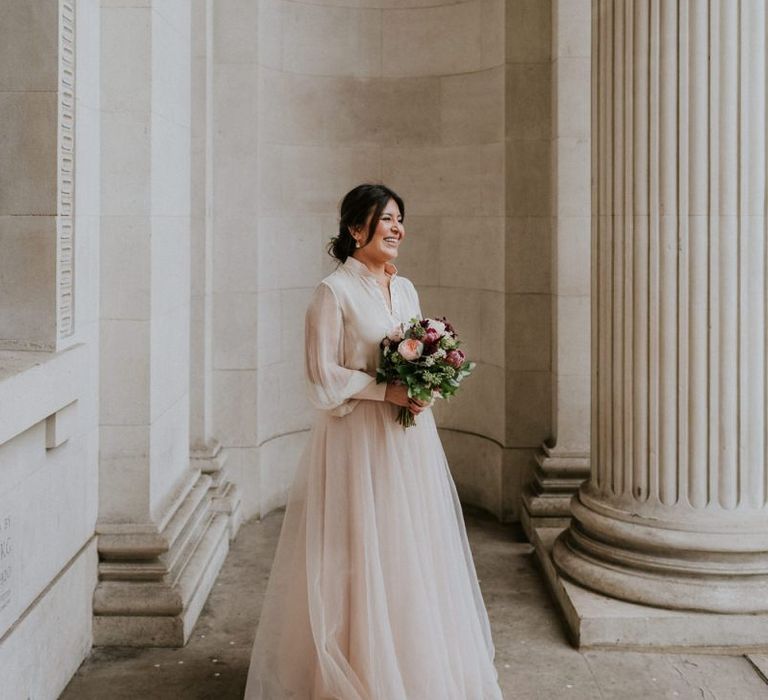 Bride in tulle skirt bridal separates at Old Marylebone Town Hall